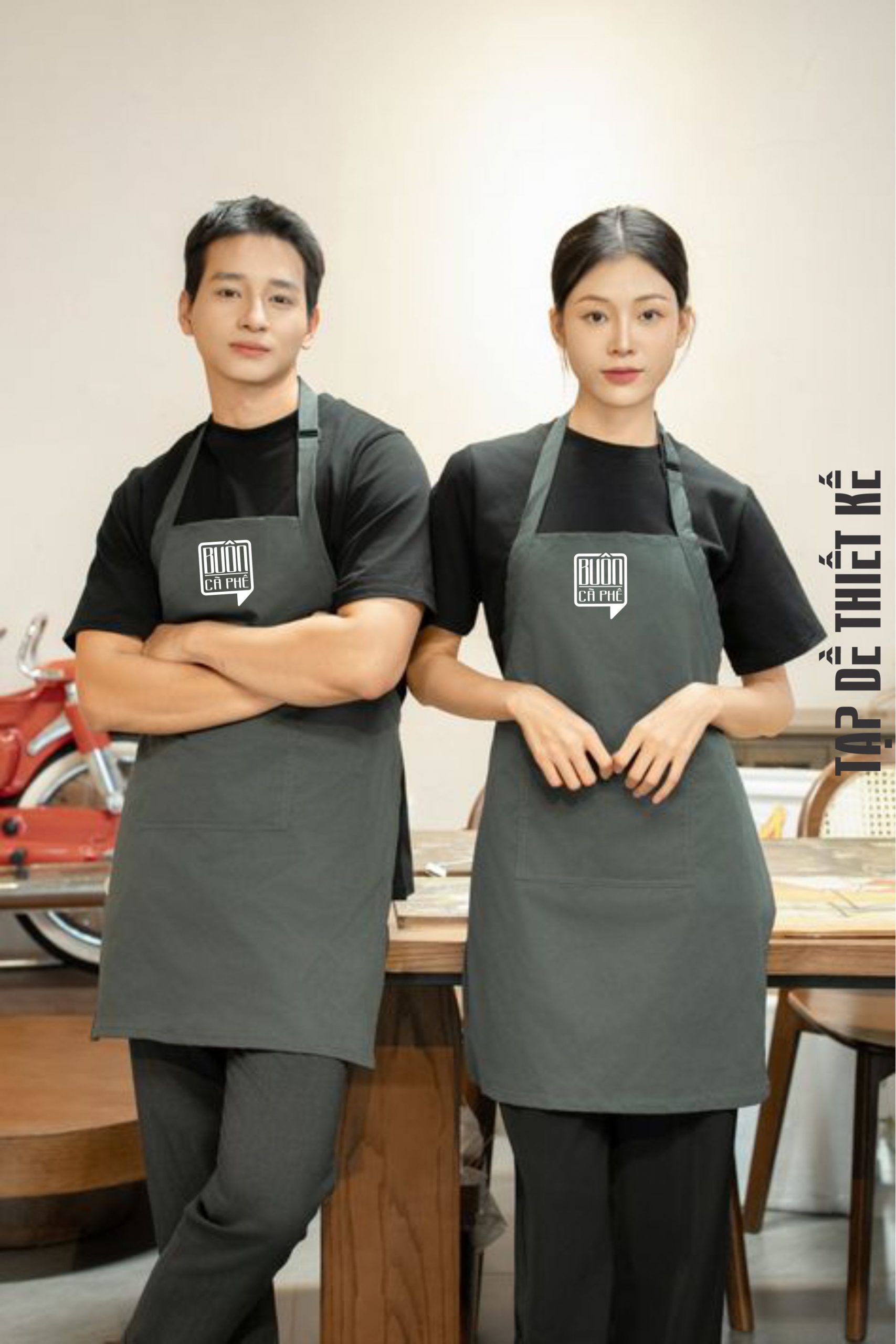 Mẫu tạp dề đồng phục quán cafe đẹp, phong cách Hàn Quốc