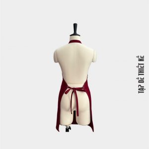 Tạp dề đeo cổ nút bấm màu đỏ đô kaki