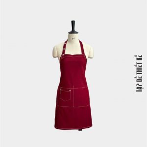 Tạp dề yếm nút bấm màu đỏ đô kaki